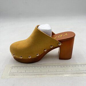 YDN Yellow Platform Slip On Clogs Mules Cork High Heel Round Toe Rivet Sandals